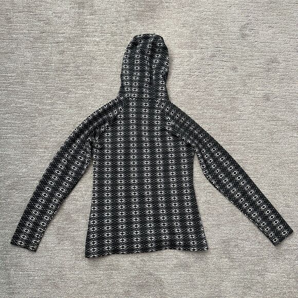 KAVU Sweater Womens Small Black White Geometric Hooded Pockets Full Zip - Picture 7 of 11